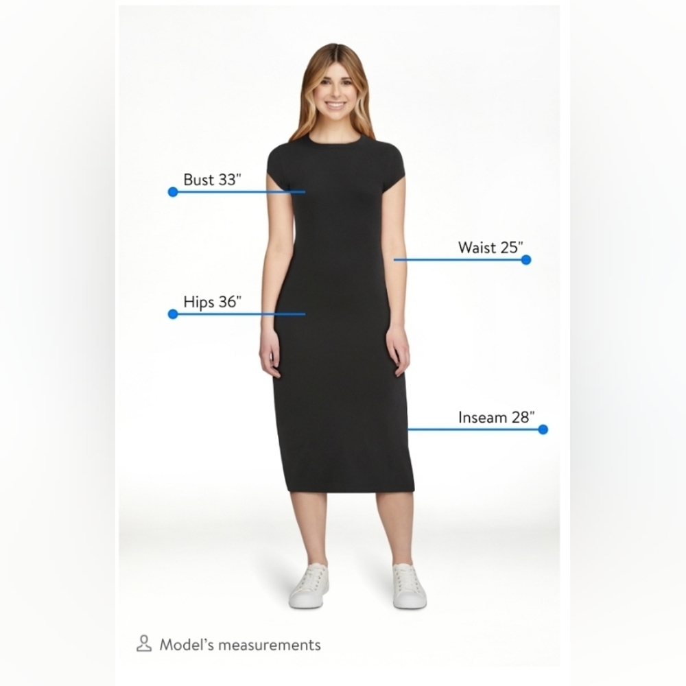 No Boundaries Black Ribbed Crewneck Midi Dress XXS - Picture 2 of 16
